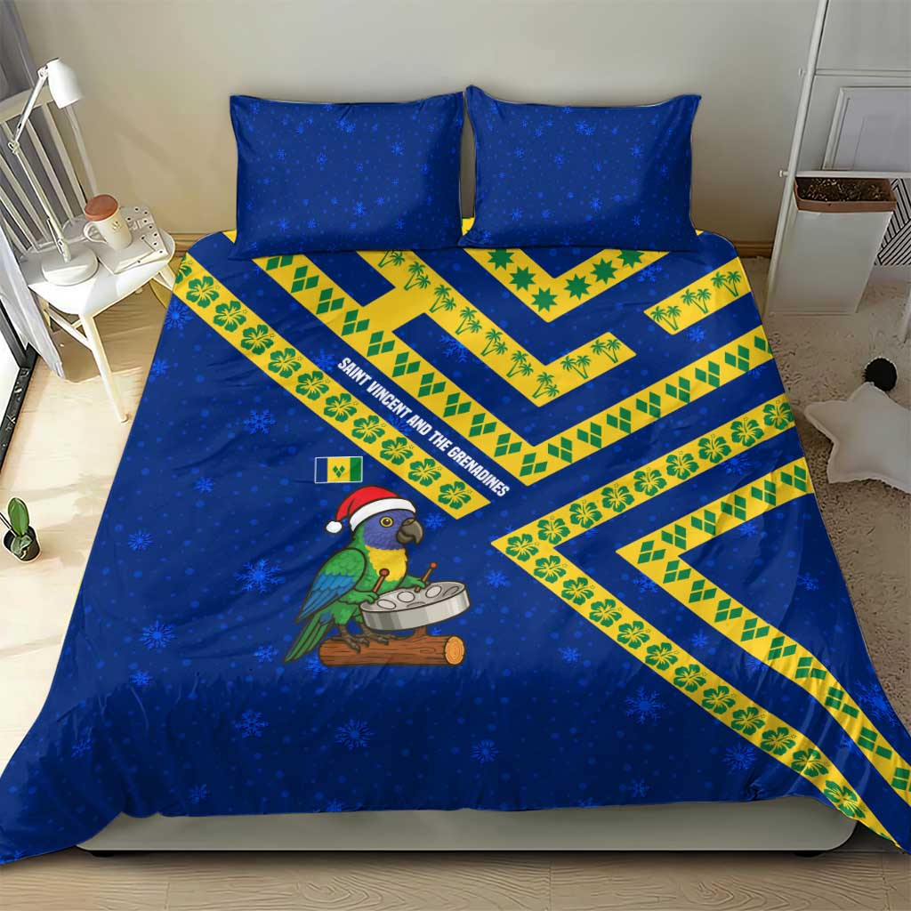 Saint Vincent and the Grenadines Christmas Bedding Set with Parrot Playing Steelpan and Tropical Pattern Design - Wonder Print Shop