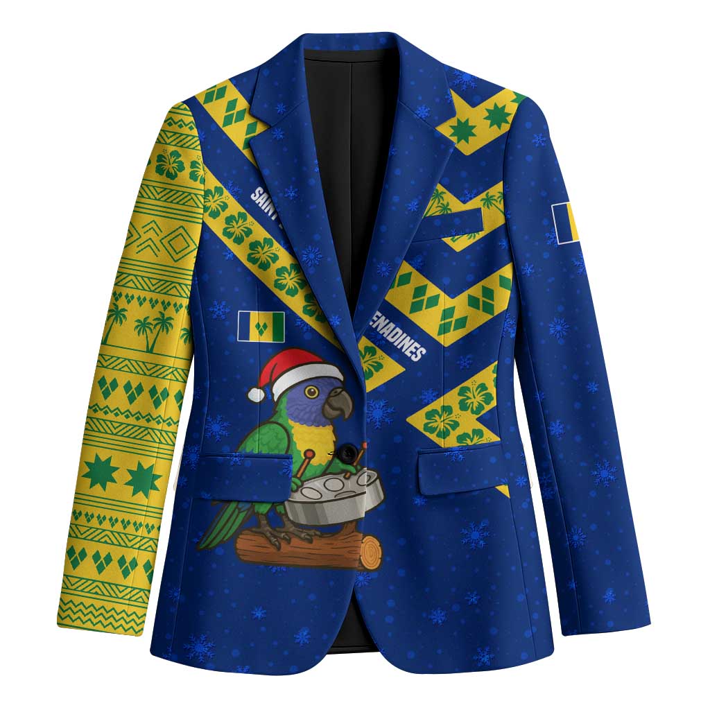 Saint Vincent and the Grenadines Christmas Blazer with Parrot Playing Steelpan and Tropical Pattern Design - Wonder Print Shop