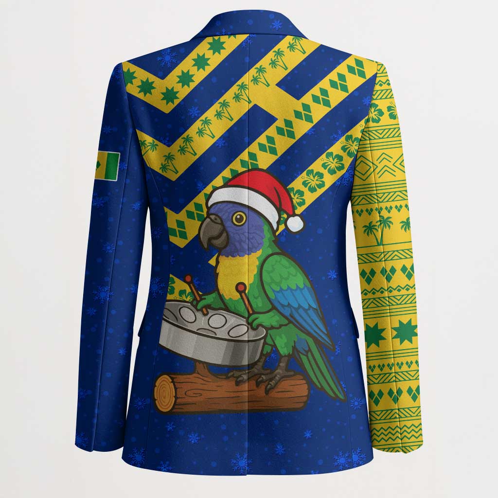 Saint Vincent and the Grenadines Christmas Blazer with Parrot Playing Steelpan and Tropical Pattern Design - Wonder Print Shop