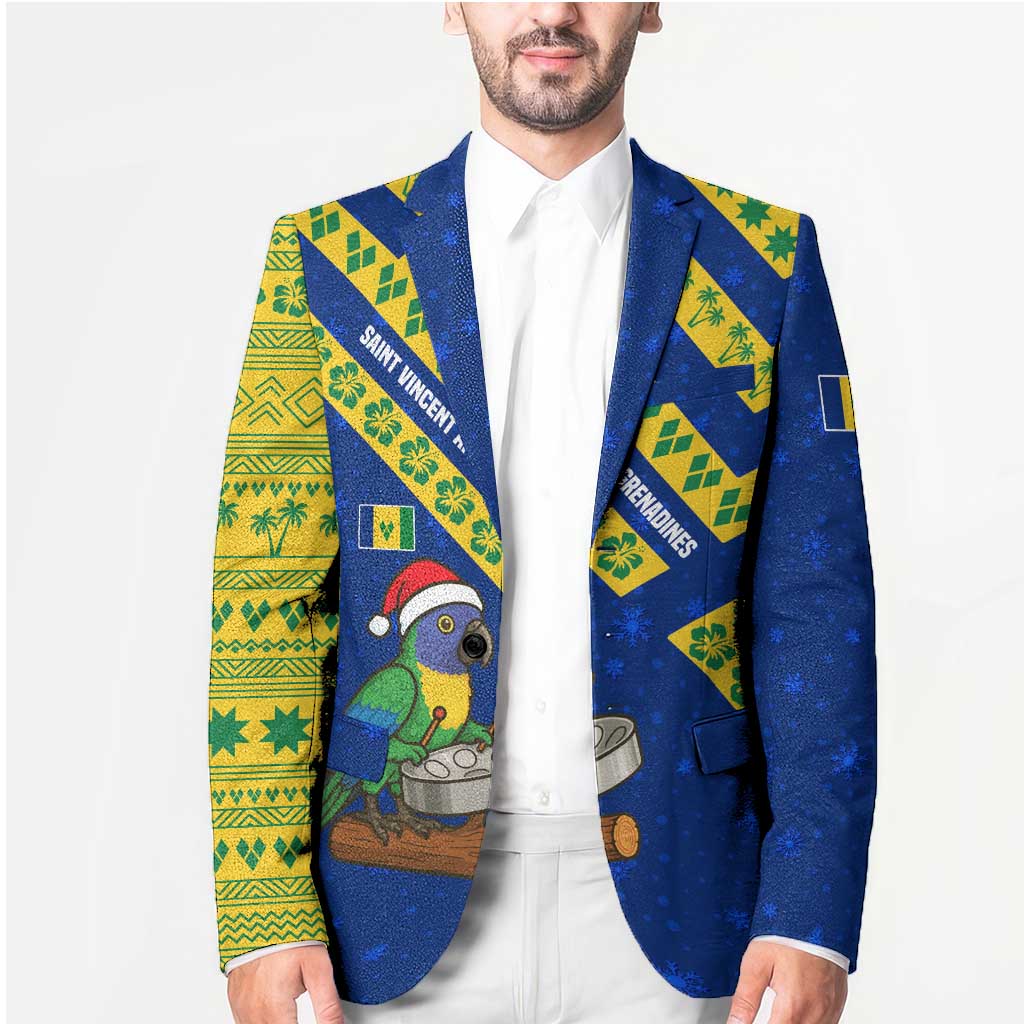 Saint Vincent and the Grenadines Christmas Blazer with Parrot Playing Steelpan and Tropical Pattern Design - Wonder Print Shop