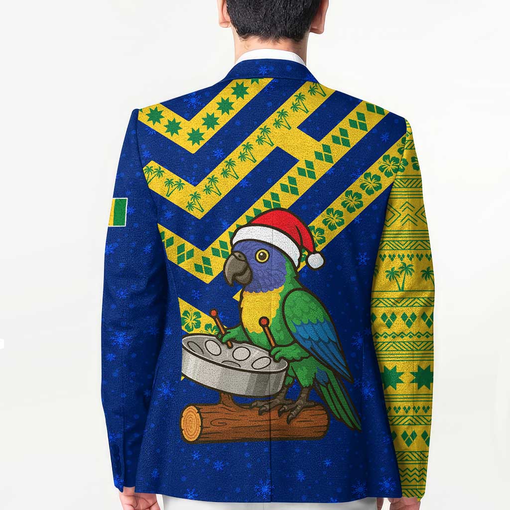 Saint Vincent and the Grenadines Christmas Blazer with Parrot Playing Steelpan and Tropical Pattern Design - Wonder Print Shop