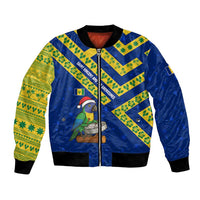 Saint Vincent and the Grenadines Christmas Bomber Jacket with Parrot Playing Steelpan and Tropical Pattern Design - Wonder Print Shop