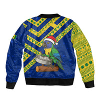 Saint Vincent and the Grenadines Christmas Bomber Jacket with Parrot Playing Steelpan and Tropical Pattern Design - Wonder Print Shop