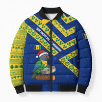 Saint Vincent and the Grenadines Christmas Bomber Puffer Jacket with Parrot Playing Steelpan and Tropical Pattern Design - Wonder Print Shop