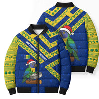Saint Vincent and the Grenadines Christmas Bomber Puffer Jacket with Parrot Playing Steelpan and Tropical Pattern Design - Wonder Print Shop