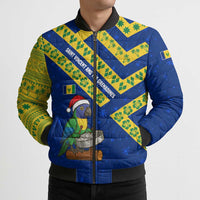 Saint Vincent and the Grenadines Christmas Bomber Puffer Jacket with Parrot Playing Steelpan and Tropical Pattern Design - Wonder Print Shop