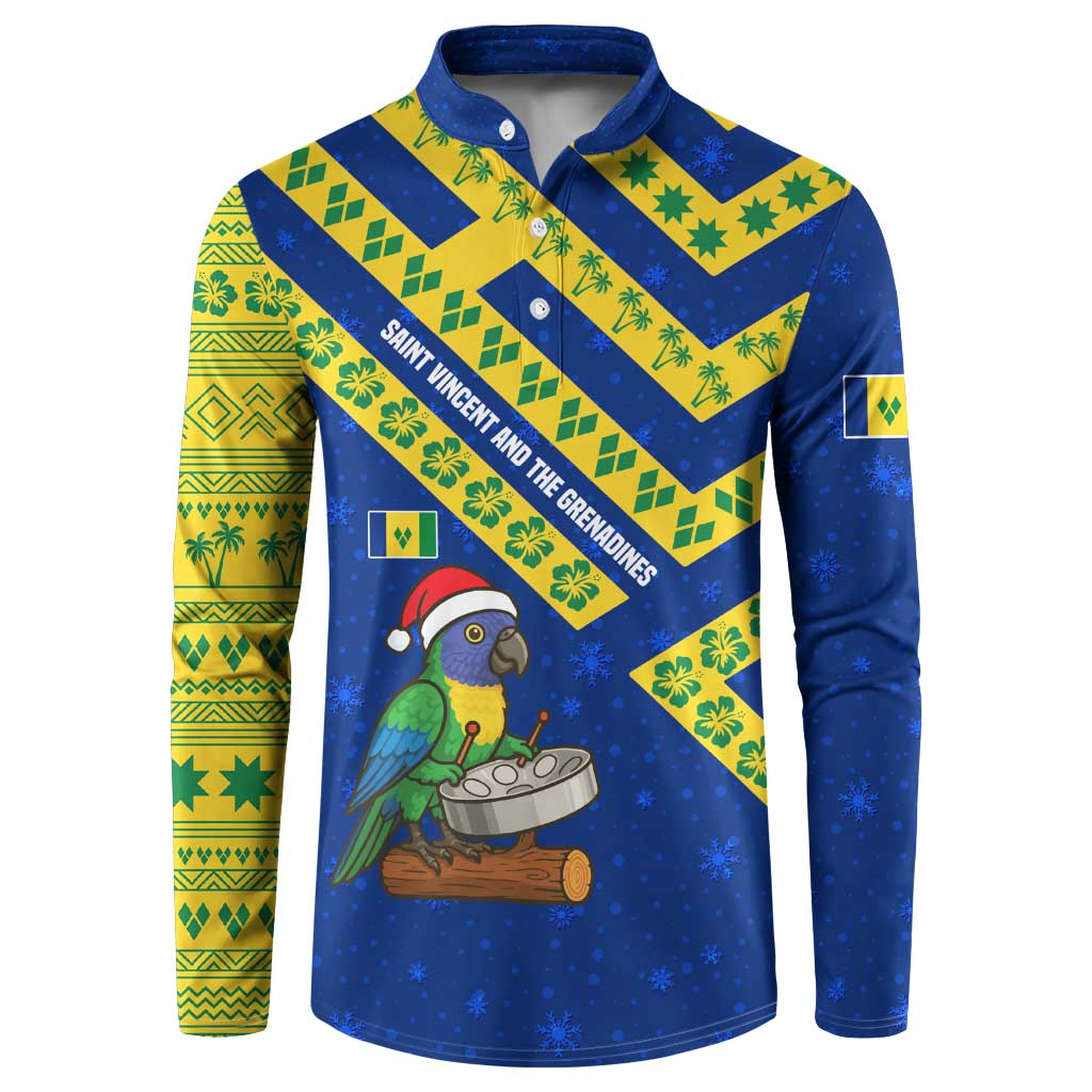 Saint Vincent and the Grenadines Christmas Button Sweatshirt with Parrot Playing Steelpan and Tropical Pattern Design - Wonder Print Shop