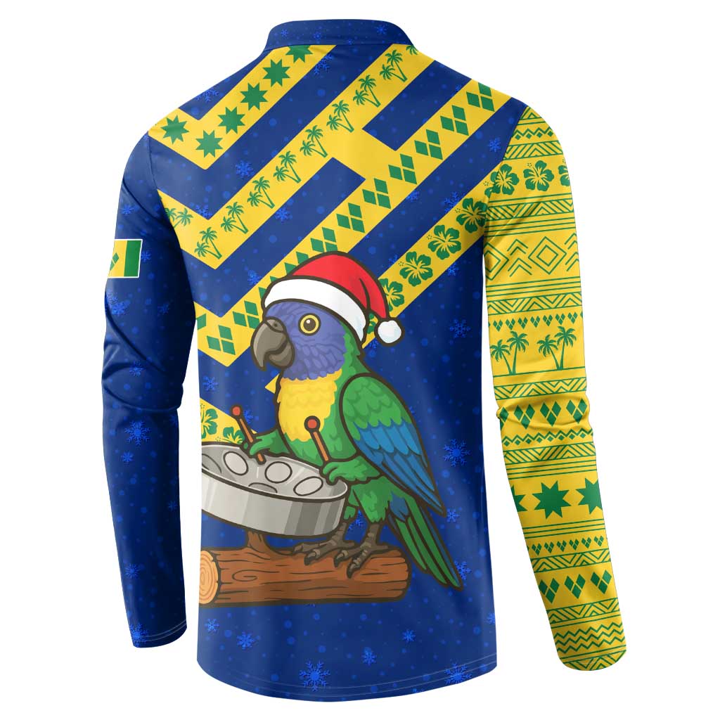 Saint Vincent and the Grenadines Christmas Button Sweatshirt with Parrot Playing Steelpan and Tropical Pattern Design - Wonder Print Shop