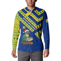 Saint Vincent and the Grenadines Christmas Button Sweatshirt with Parrot Playing Steelpan and Tropical Pattern Design - Wonder Print Shop