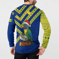 Saint Vincent and the Grenadines Christmas Button Sweatshirt with Parrot Playing Steelpan and Tropical Pattern Design - Wonder Print Shop