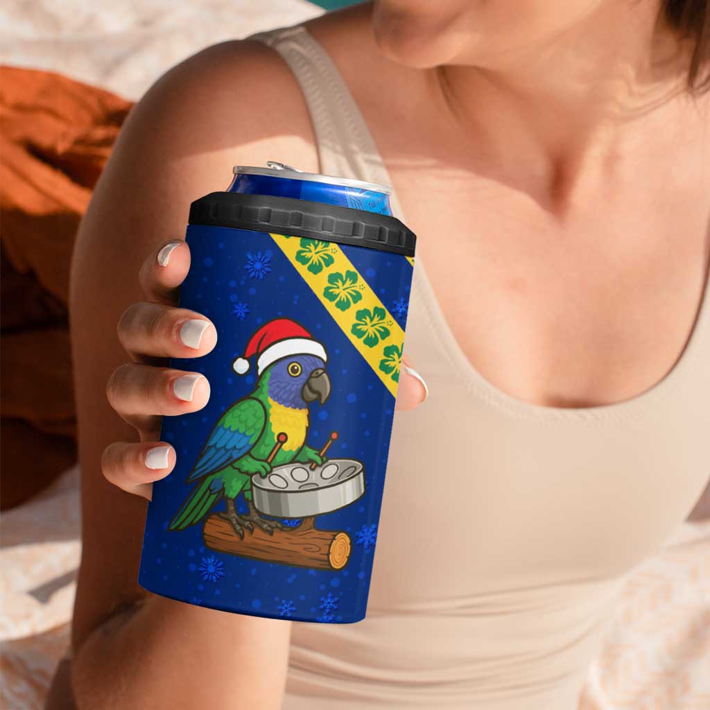 Saint Vincent and the Grenadines Christmas 4 in 1 Can Cooler Tumbler with Parrot Playing Steelpan and Tropical Pattern Design - Wonder Print Shop