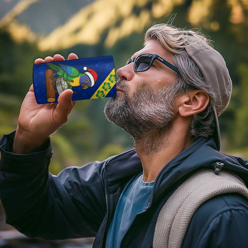 Saint Vincent and the Grenadines Christmas 4 in 1 Can Cooler Tumbler with Parrot Playing Steelpan and Tropical Pattern Design - Wonder Print Shop