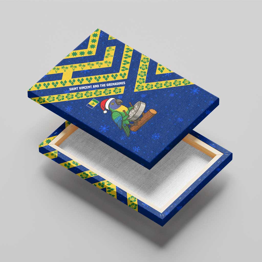 Saint Vincent and the Grenadines Christmas Canvas Wall Art with Parrot Playing Steelpan and Tropical Pattern Design - Wonder Print Shop