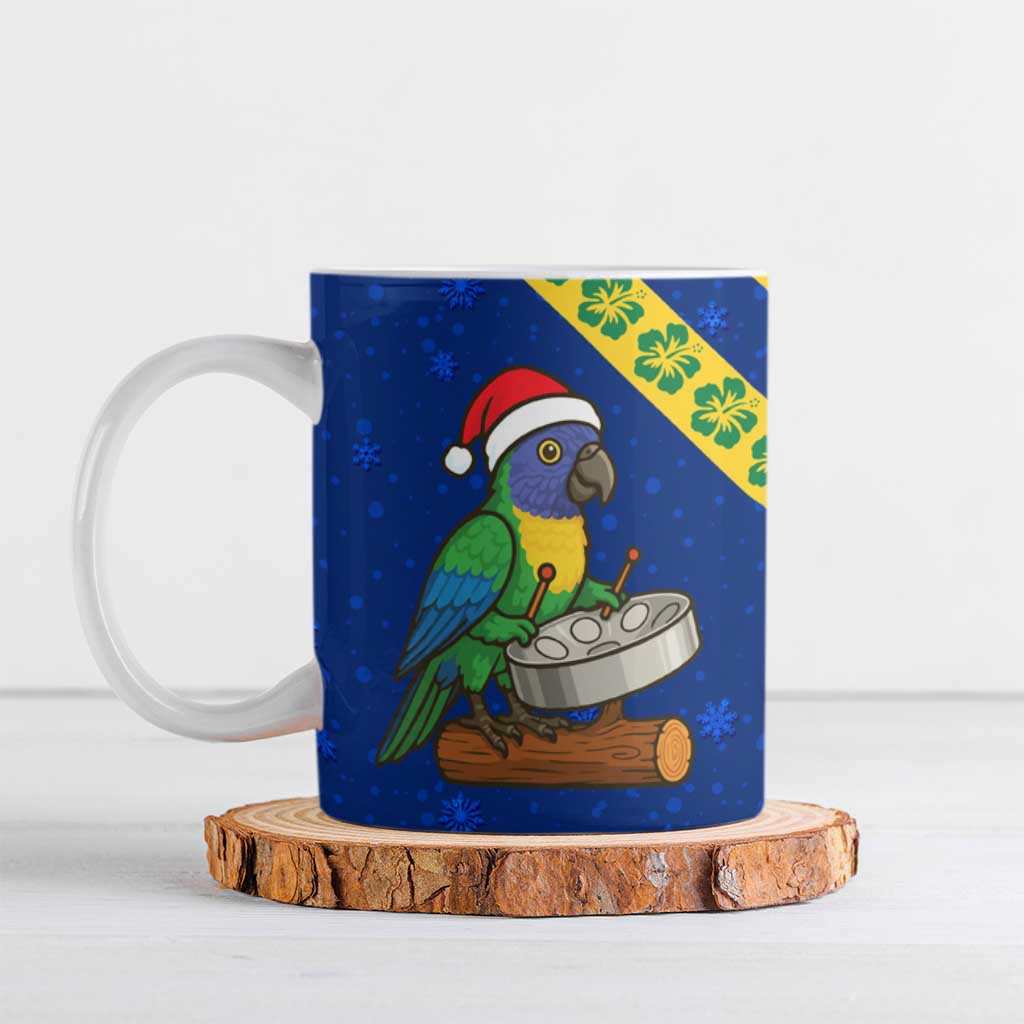 Saint Vincent and the Grenadines Christmas Ceramic Mug with Parrot Playing Steelpan and Tropical Pattern Design - Wonder Print Shop