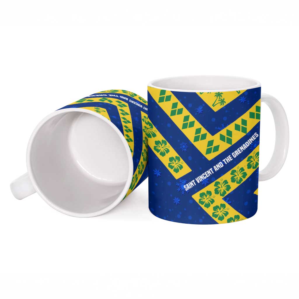 Saint Vincent and the Grenadines Christmas Ceramic Mug with Parrot Playing Steelpan and Tropical Pattern Design - Wonder Print Shop
