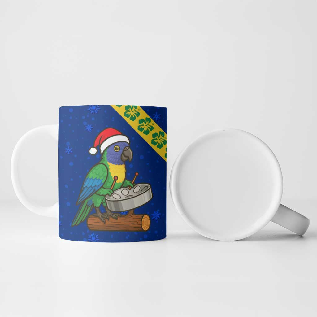 Saint Vincent and the Grenadines Christmas Ceramic Mug with Parrot Playing Steelpan and Tropical Pattern Design - Wonder Print Shop