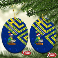Saint Vincent and the Grenadines Christmas Ceramic Ornament with Parrot Playing Steelpan and Tropical Pattern Design - Wonder Print Shop