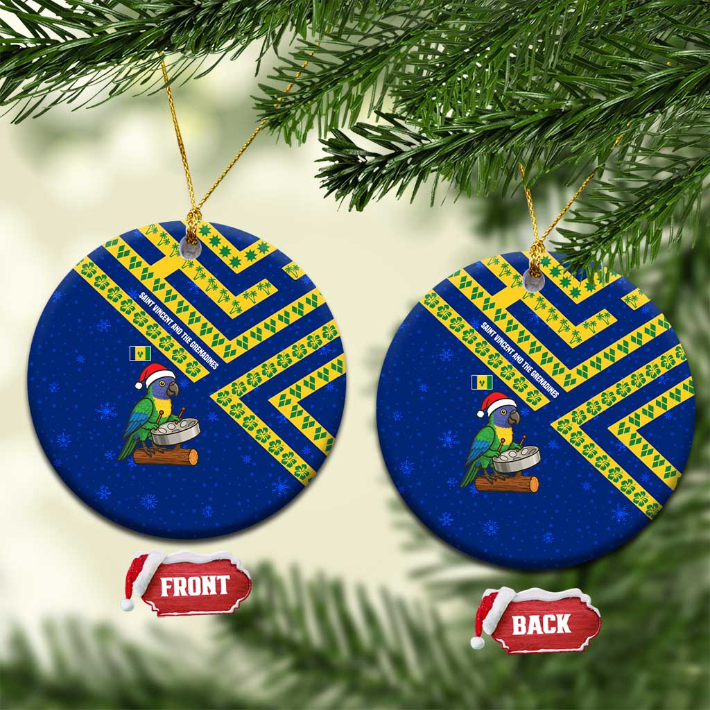 Saint Vincent and the Grenadines Christmas Ceramic Ornament with Parrot Playing Steelpan and Tropical Pattern Design - Wonder Print Shop