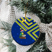 Saint Vincent and the Grenadines Christmas Ceramic Ornament with Parrot Playing Steelpan and Tropical Pattern Design - Wonder Print Shop