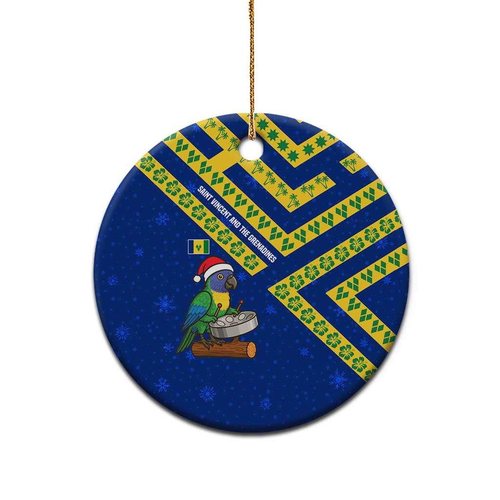 Saint Vincent and the Grenadines Christmas Ceramic Ornament with Parrot Playing Steelpan and Tropical Pattern Design - Wonder Print Shop