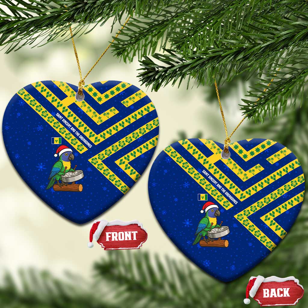 Saint Vincent and the Grenadines Christmas Ceramic Ornament with Parrot Playing Steelpan and Tropical Pattern Design - Wonder Print Shop