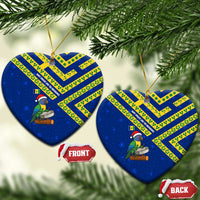 Saint Vincent and the Grenadines Christmas Ceramic Ornament with Parrot Playing Steelpan and Tropical Pattern Design - Wonder Print Shop