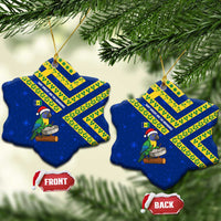 Saint Vincent and the Grenadines Christmas Ceramic Ornament with Parrot Playing Steelpan and Tropical Pattern Design - Wonder Print Shop