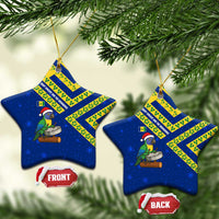 Saint Vincent and the Grenadines Christmas Ceramic Ornament with Parrot Playing Steelpan and Tropical Pattern Design - Wonder Print Shop