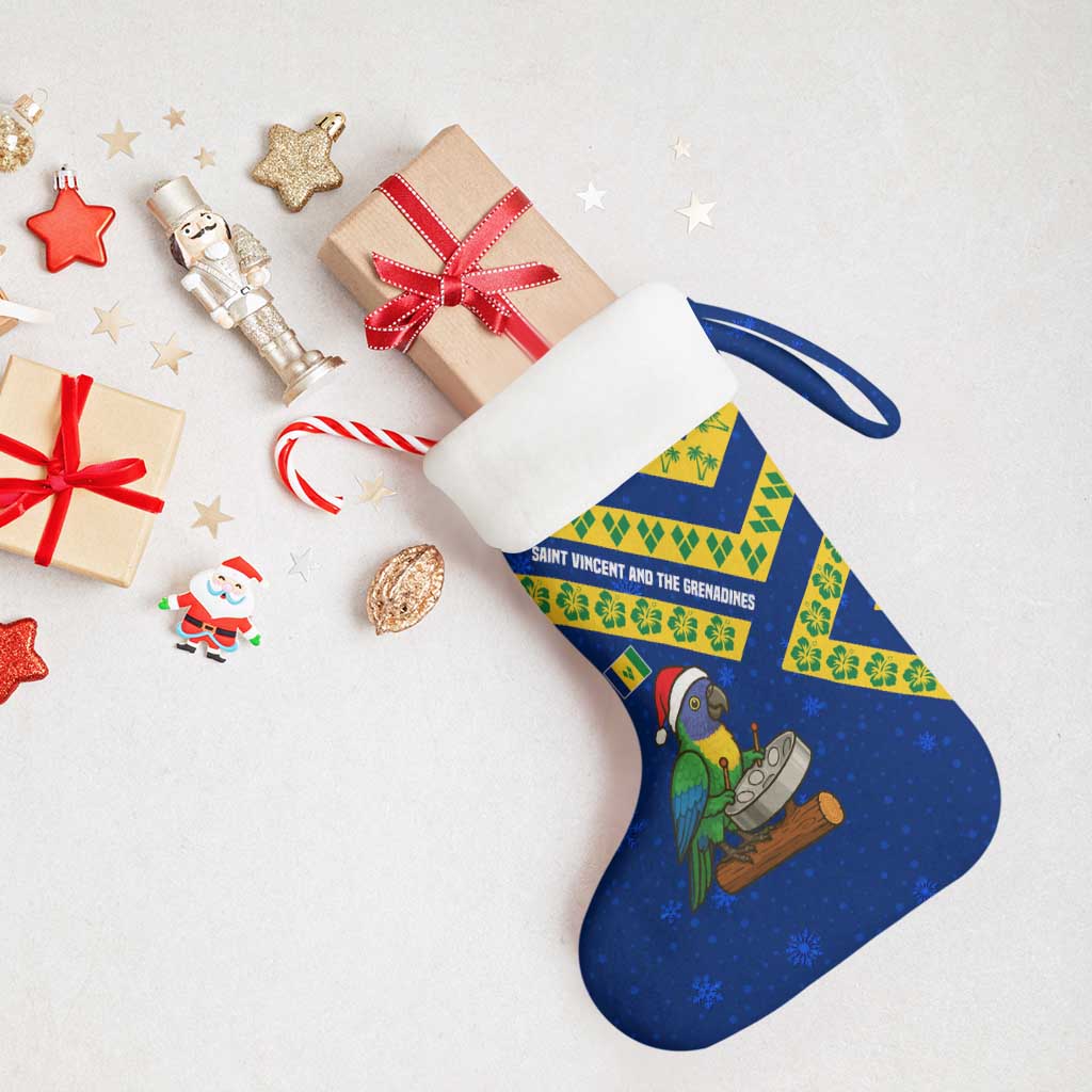 Saint Vincent and the Grenadines Christmas Stocking with Parrot Playing Steelpan and Tropical Pattern Design - Wonder Print Shop