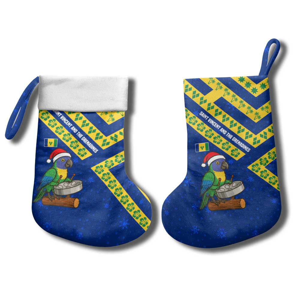 Saint Vincent and the Grenadines Christmas Stocking with Parrot Playing Steelpan and Tropical Pattern Design - Wonder Print Shop