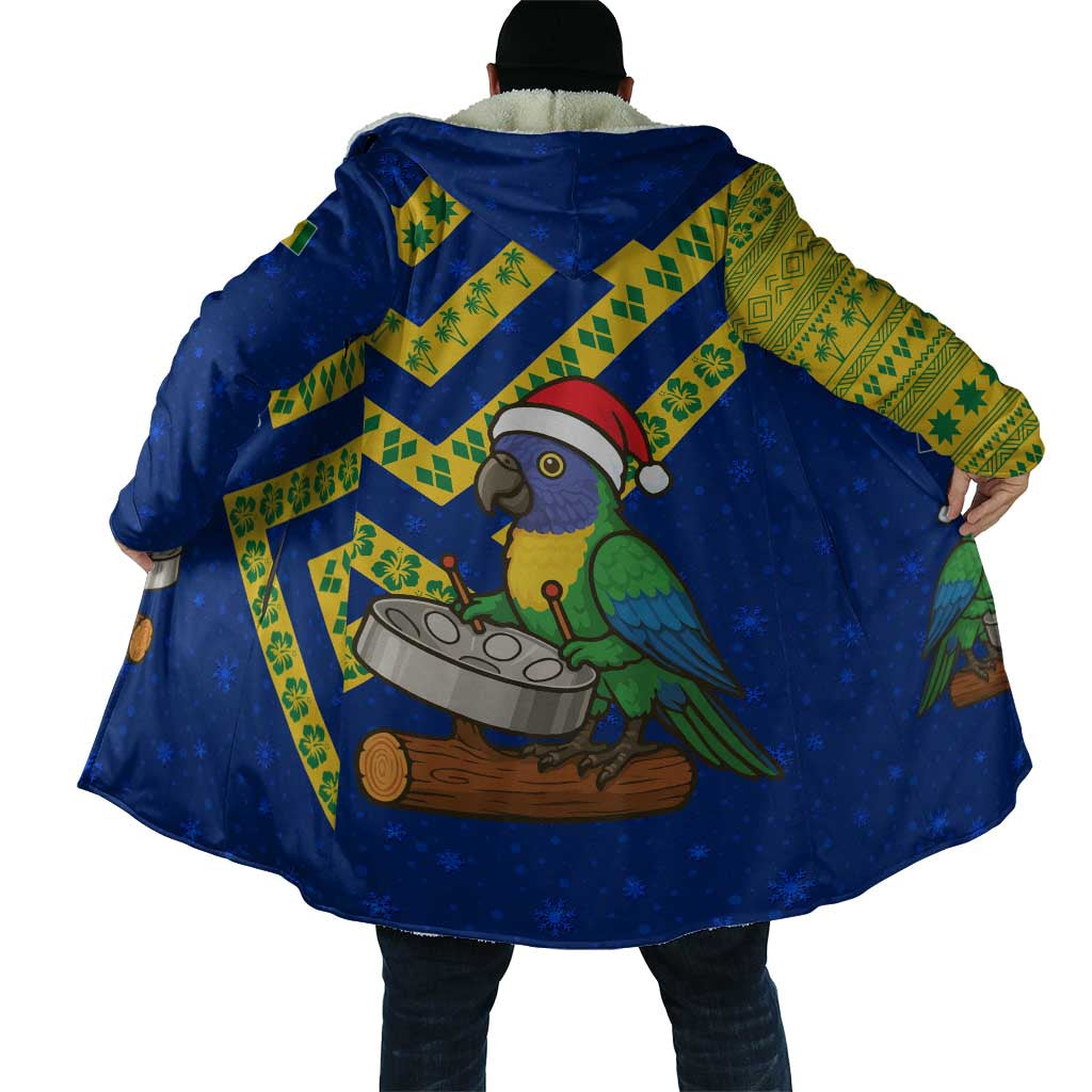 Saint Vincent and the Grenadines Christmas Cloak with Parrot Playing Steelpan and Tropical Pattern Design - Wonder Print Shop