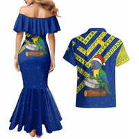Saint Vincent and the Grenadines Christmas Couples Matching Mermaid Dress and Hawaiian Shirt with Parrot Playing Steelpan and Tropical Pattern Design - Wonder Print Shop