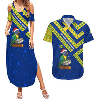 Saint Vincent and the Grenadines Christmas Couples Matching Summer Maxi Dress and Hawaiian Shirt with Parrot Playing Steelpan and Tropical Pattern Design - Wonder Print Shop