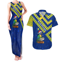 Saint Vincent and the Grenadines Christmas Couples Matching Tank Maxi Dress and Hawaiian Shirt with Parrot Playing Steelpan and Tropical Pattern Design - Wonder Print Shop