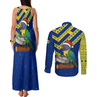 Saint Vincent and the Grenadines Christmas Couples Matching Tank Maxi Dress and Long Sleeve Button Shirt with Parrot Playing Steelpan and Tropical Pattern Design - Wonder Print Shop
