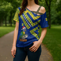 Saint Vincent and the Grenadines Christmas Cross Shoulder Shirt with Parrot Playing Steelpan and Tropical Pattern Design - Wonder Print Shop