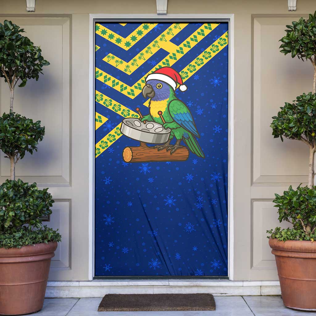 Saint Vincent and the Grenadines Christmas Door Cover with Parrot Playing Steelpan and Tropical Pattern Design - Wonder Print Shop