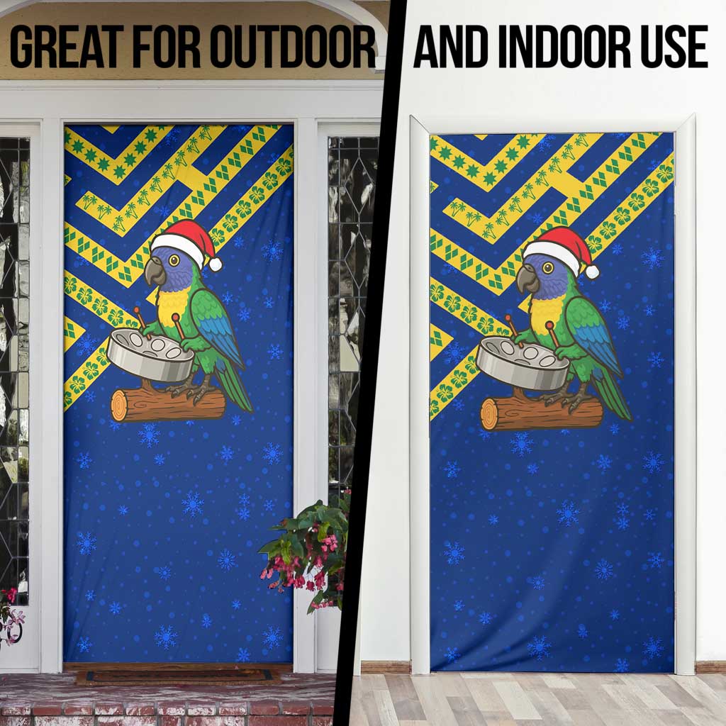 Saint Vincent and the Grenadines Christmas Door Cover with Parrot Playing Steelpan and Tropical Pattern Design - Wonder Print Shop