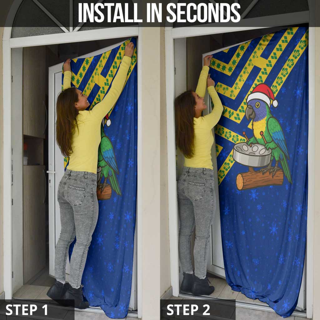 Saint Vincent and the Grenadines Christmas Door Cover with Parrot Playing Steelpan and Tropical Pattern Design - Wonder Print Shop