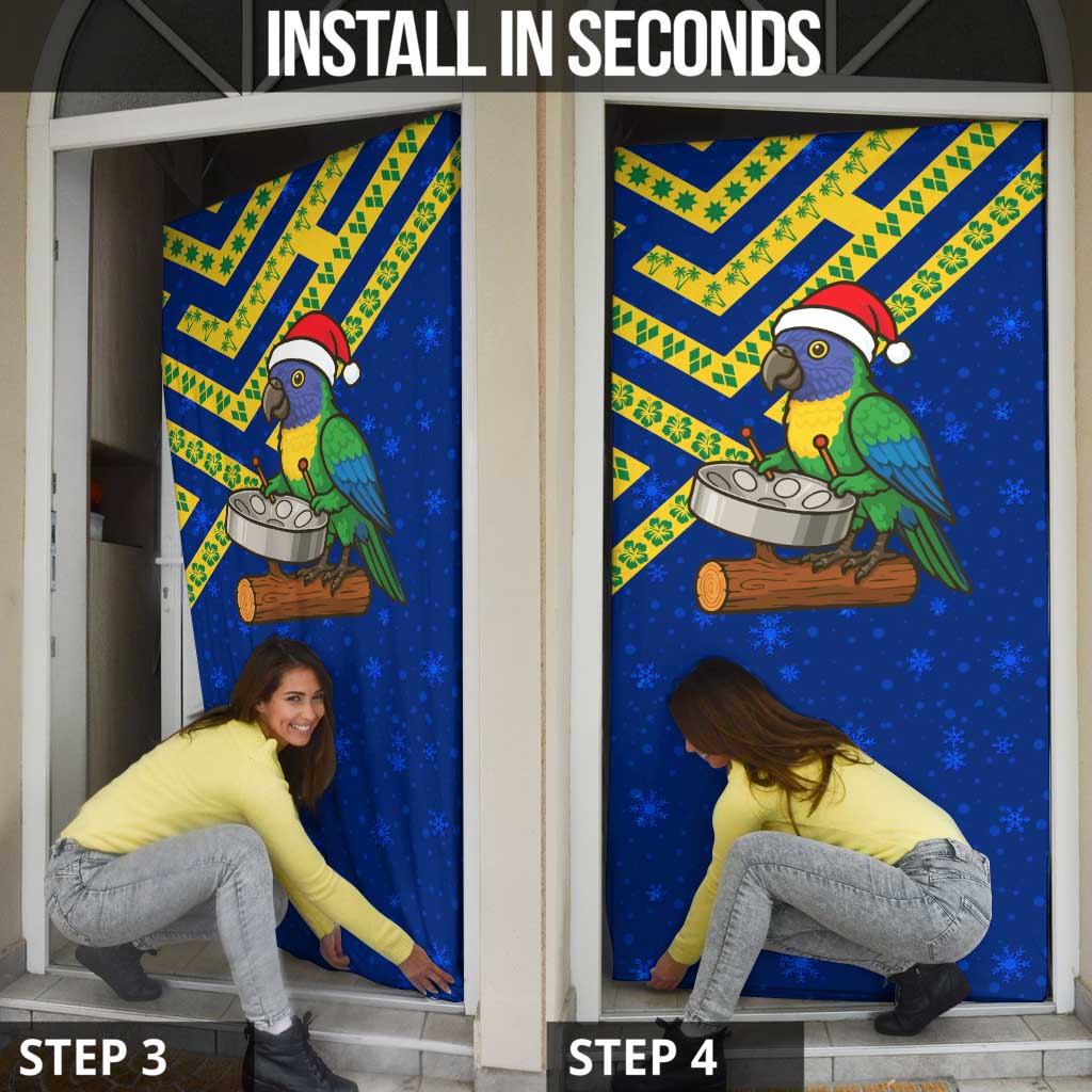 Saint Vincent and the Grenadines Christmas Door Cover with Parrot Playing Steelpan and Tropical Pattern Design - Wonder Print Shop