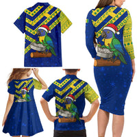 Saint Vincent and the Grenadines Christmas Family Matching Long Sleeve Bodycon Dress and Hawaiian Shirt with Parrot Playing Steelpan and Tropical Pattern Design - Wonder Print Shop