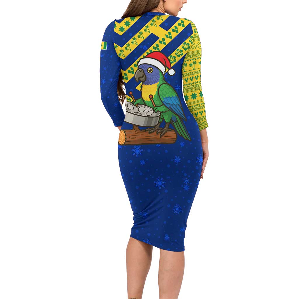 Saint Vincent and the Grenadines Christmas Family Matching Long Sleeve Bodycon Dress and Hawaiian Shirt with Parrot Playing Steelpan and Tropical Pattern Design - Wonder Print Shop