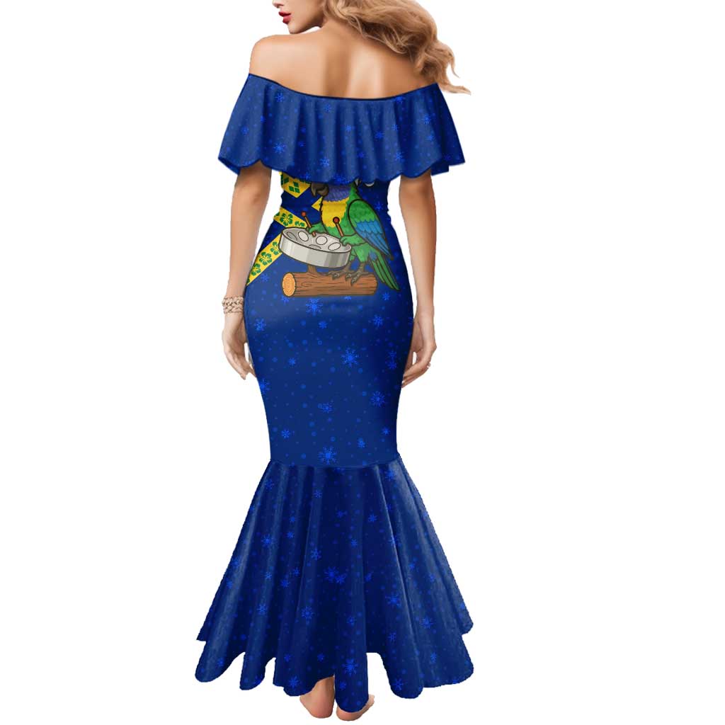 Saint Vincent and the Grenadines Christmas Family Matching Mermaid Dress and Hawaiian Shirt with Parrot Playing Steelpan and Tropical Pattern Design - Wonder Print Shop