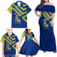 Saint Vincent and the Grenadines Christmas Family Matching Off Shoulder Maxi Dress and Hawaiian Shirt with Parrot Playing Steelpan and Tropical Pattern Design - Wonder Print Shop