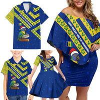 Saint Vincent and the Grenadines Christmas Family Matching Off Shoulder Short Dress and Hawaiian Shirt with Parrot Playing Steelpan and Tropical Pattern Design - Wonder Print Shop
