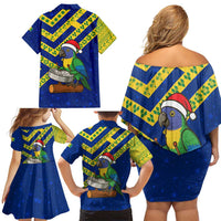 Saint Vincent and the Grenadines Christmas Family Matching Off Shoulder Short Dress and Hawaiian Shirt with Parrot Playing Steelpan and Tropical Pattern Design - Wonder Print Shop