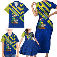 Saint Vincent and the Grenadines Christmas Family Matching Short Sleeve Bodycon Dress and Hawaiian Shirt with Parrot Playing Steelpan and Tropical Pattern Design - Wonder Print Shop