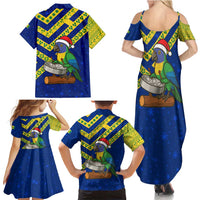 Saint Vincent and the Grenadines Christmas Family Matching Summer Maxi Dress and Hawaiian Shirt with Parrot Playing Steelpan and Tropical Pattern Design - Wonder Print Shop