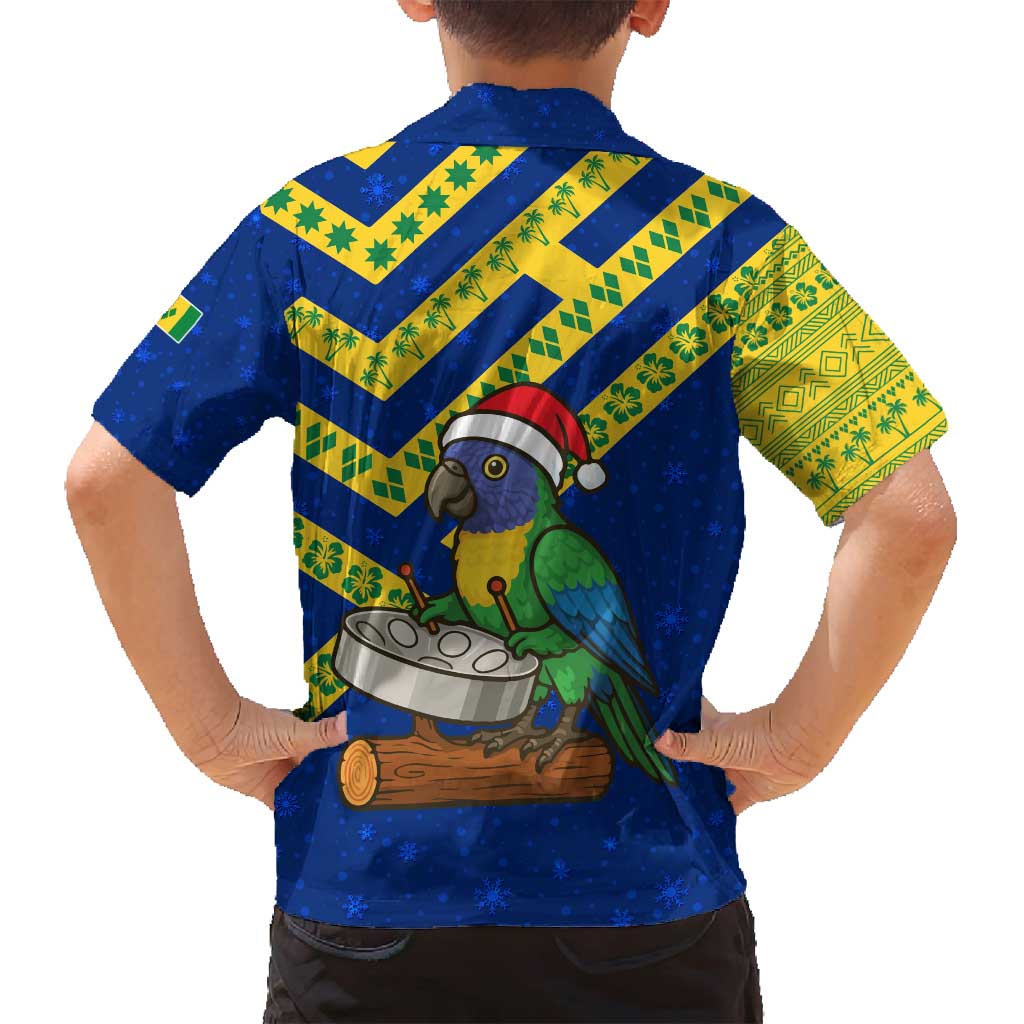 Saint Vincent and the Grenadines Christmas Family Matching Tank Maxi Dress and Hawaiian Shirt with Parrot Playing Steelpan and Tropical Pattern Design - Wonder Print Shop