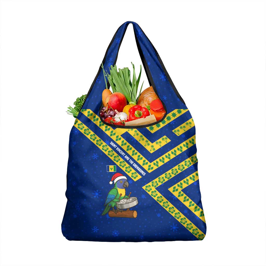 Saint Vincent and the Grenadines Christmas Grocery Bag with Parrot Playing Steelpan and Tropical Pattern Design - Wonder Print Shop
